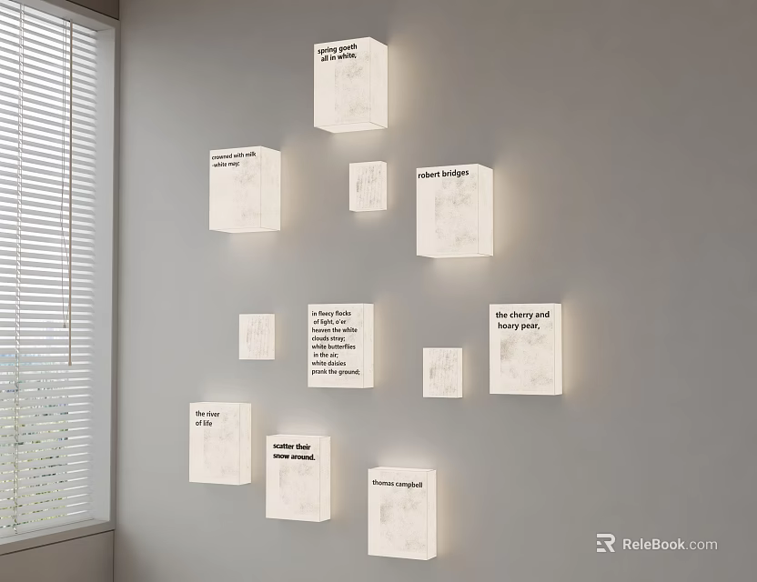 Modern Minimalist Square White Wall Lamps Illuminated On Gray Wall With Multiple Sizes 3d model 