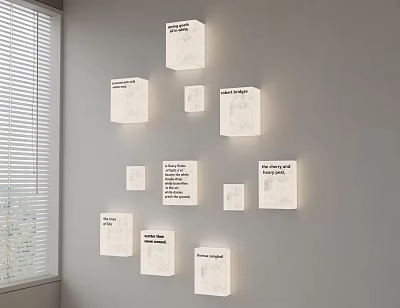 Modern Minimalist Square White Wall Lamps Illuminated On Gray Wall With Multiple Sizes 3d model