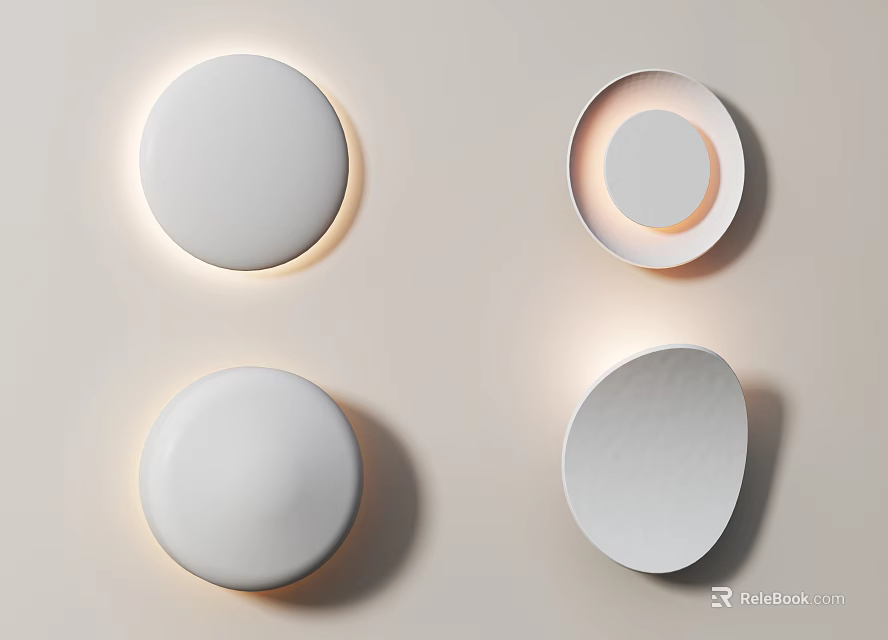 Modern Minimalist Wall Lamps With Round Oval Shapes And Soft Lighting On Light Wall 3d model 