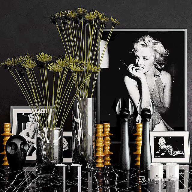 Modern Decorative Ornament Combination With Vases Sculptures Photo Frames And Decorative Flowers 3d model 