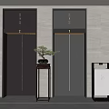 Modern Luxury Elevator Hall With Double Elevators Marble Walls And Potted Plant Decoration