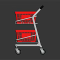 Red Two Tiered Shopping Cart With Red Baskets Black Handle And Wheels