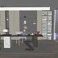 Modern Study Desk Bookcase 3d model