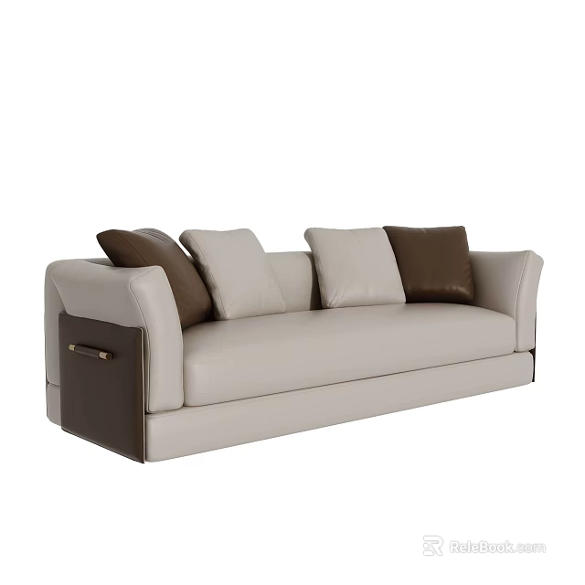 Modern Beige Multi Seater Sofa With Brown And Cream Decorative Pillows 3d model 