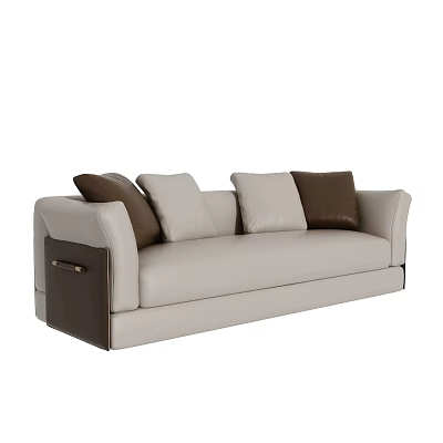 Modern Beige Multi Seater Sofa With Brown And Cream Decorative Pillows 3d model