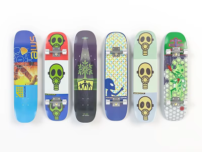 Colorful Skateboard Decks With Various Graphic Designs And Patterns 3d model