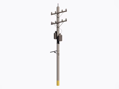 Utility Pole with Power Lines Crossarms and Equipment for Roadside Infrastructure 3d model