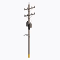 Utility Pole with Power Lines Crossarms and Equipment for Roadside Infrastructure