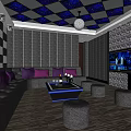 Modern Luxurious KTV Interior With Blue Checkered Starry Ceiling Leather Sofas And Coffee Table 3d model