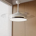 Modern White Ceiling Fan Light Interior With Transparent Blades And Wooden Wall