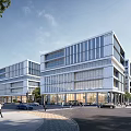 Modern Urban Commercial Street With Glass Facade Buildings And Bustling Pedestrian Vehicle Traffic