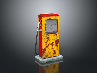 Vintage Rusted Red And Yellow Fuel Pump On Display Stand 3d model