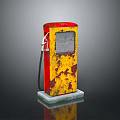 Vintage Rusted Red And Yellow Fuel Pump On Display Stand