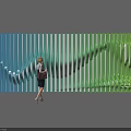 Large Scale Art Installation With Vertical Strips And Blue To Green Gradient Wavy Design