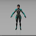 Futuristic Humanoid Character With Black Gold Teal Sci Fi Tech Outfit 3D Design