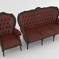 Vintage Leather Sofa Set With Button Tufted Design Dark Wooden Frame And Armrests