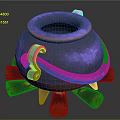 Purple Metallic Cauldron With Handles On Burning Logs And Flames