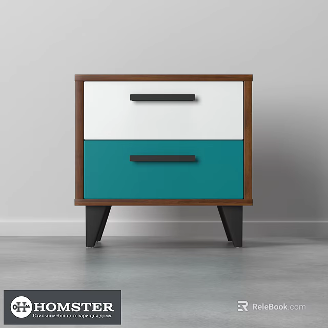 Modern Nightstand With White And Teal Drawers Brown Frame And Black Legs 3d model 