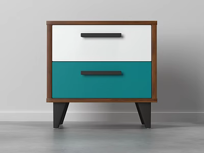 Modern Nightstand With White And Teal Drawers Brown Frame And Black Legs 3d model
