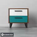 Modern Nightstand With White And Teal Drawers Brown Frame And Black Legs
