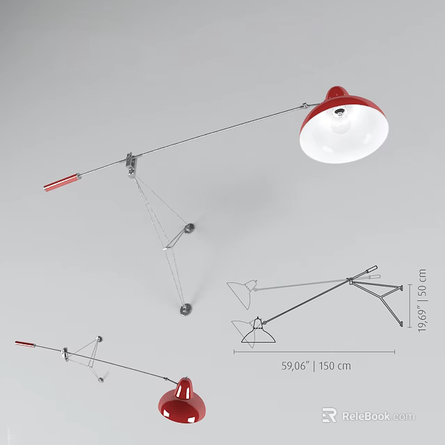 Red Adjustable Swing Arm Wall Lamp With Modern Design And Dimensions 3d model 