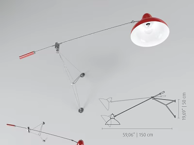 Red Adjustable Swing Arm Wall Lamp With Modern Design And Dimensions 3d model