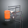 Industrial Fluid Handling System With Orange Tank Gray Pipes And Motor Pump