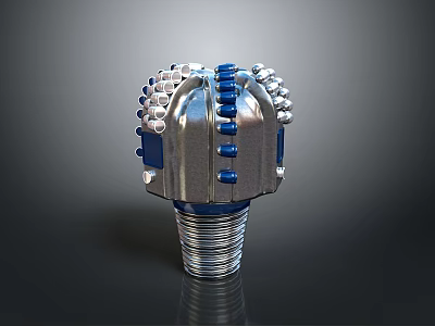 Industrial Drill Bit Featuring Metal Body Carbide Teeth Blue Components And Threaded Base For Drilling 3d model