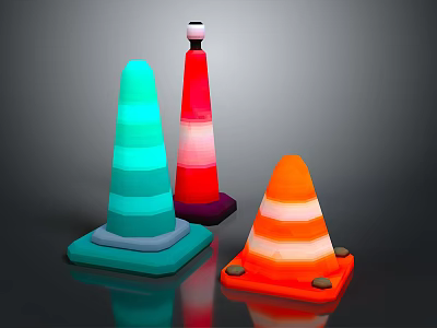 Various Colorful Striped Traffic Cones With Illuminated Design And Stable Base 3d model