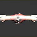 Muscular 3D Cartoon Character With Spiky Hair Red Plaid Shirt Brown Pants Barefoot Arms Outstretched