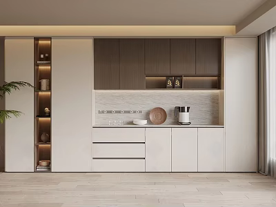 Elegant Modern Wine Cabinet Design With Glass Doors And LED Lighting In Living Room 3d model