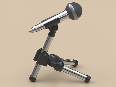 Metallic Microphone On Foldable Tripod Stand With Adjustable Arm And Stable Base 3d model