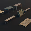 Rustic Wooden Furniture Set With Tables Benches Chairs And Storage Chest