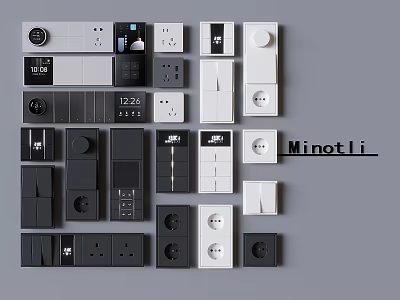 Modern Black And White Switch Panels With Various Sleek Designs For Home Use 3d model