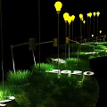 Art Installation With Green Wavy Structure Yellow Lights And Year Numbers 3d model