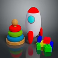 Colorful Children's Toys With Wooden Stacking Rings Rocket Shaped Toy And Plastic Building Blocks