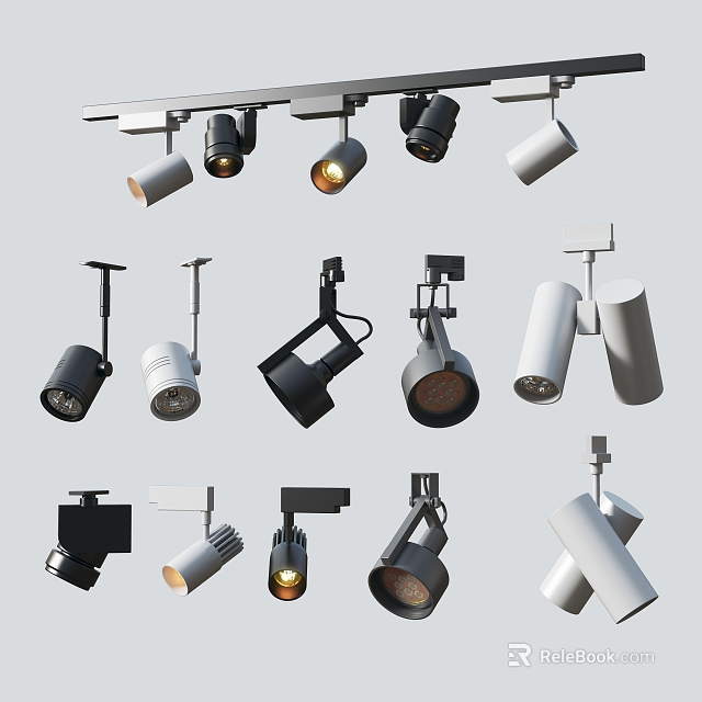 Various Modern Downlights And Spotlights In Black White Styles For Home Interior 3d model 