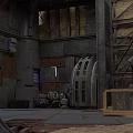 Industrial Scene Featuring Metal Structure Brick Wall Large Circular Device Ladder Pipes And Mechanical Parts