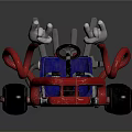 Stylish Red Frame Go-Kart With Blue Seat Black Wheels And Metal Parts Design