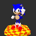 Sonic Blue Hedgehog Standing On Yellow Red Checkered Platform With Raised Right Hand Red Shoes