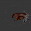 Red Brown Creature Head With Spiked Metal Collar And Chain Against Dark Background