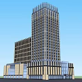 Tall Modern Hotel Building Complex With Glass Curtain Wall Connecting Bridge And Bottom Podium