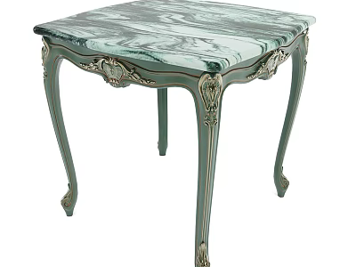 Light Green Coffee Table With Marble Top And Carved Gold Accent Legs 3d model