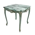 Light Green Coffee Table With Marble Top And Carved Gold Accent Legs