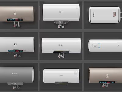 Various Brands Daily Electrical Appliances Water Heaters with Different Colors and Designs on 3d model