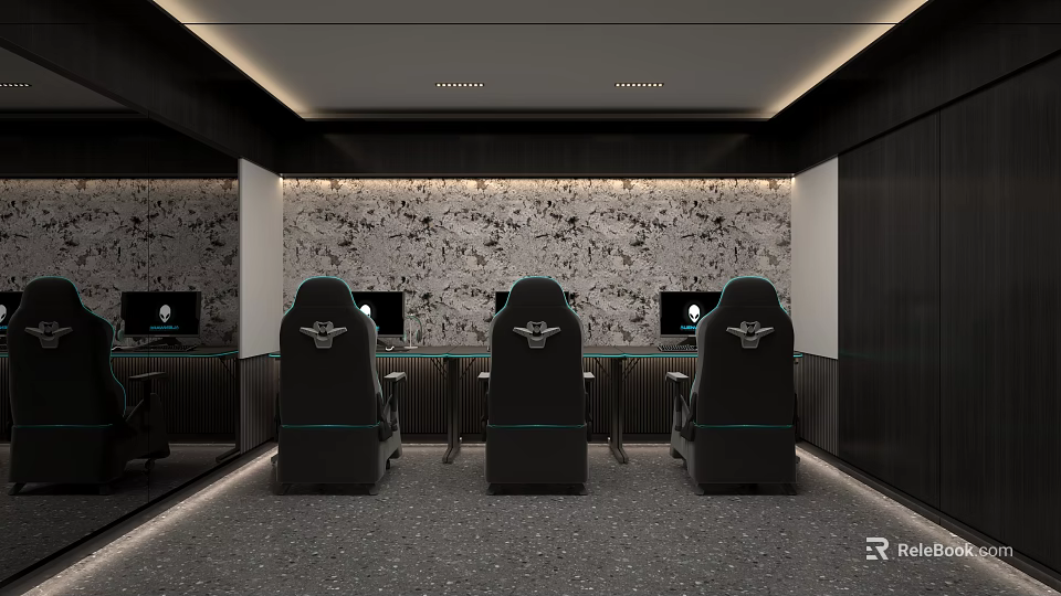 Upscale Modern Internet Cafe With Comfortable Gaming Chairs And Ambient Lighting For Great Gaming Experience 3d model 