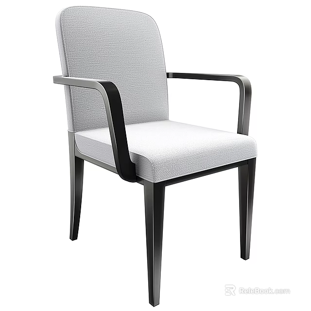 Modern Leisure Chair With Gray Fabric Seat Backrest And Black Armrests Legs 3d model 