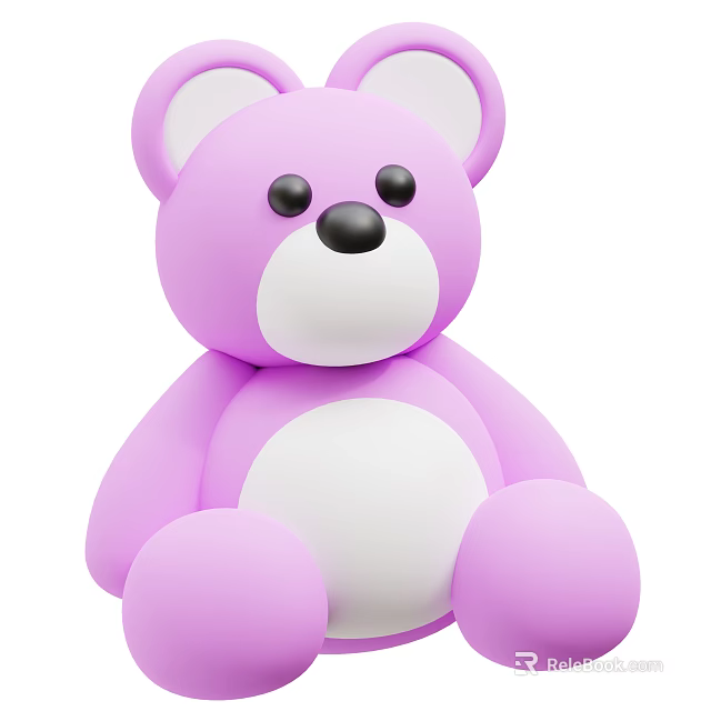 Cute Purple Teddy Bear Stuffed Toy With White Belly And Black Eyes Sitting 3d model 