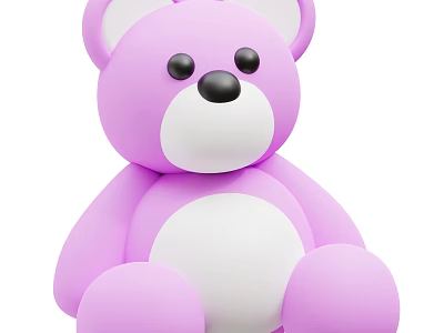 Cute Purple Teddy Bear Stuffed Toy With White Belly And Black Eyes Sitting 3d model