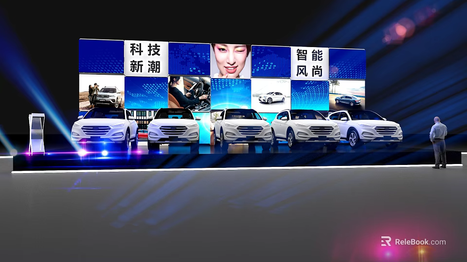 White Cars Display At Tech Exhibition With Intelligent Features And Trendy Design 3d model 